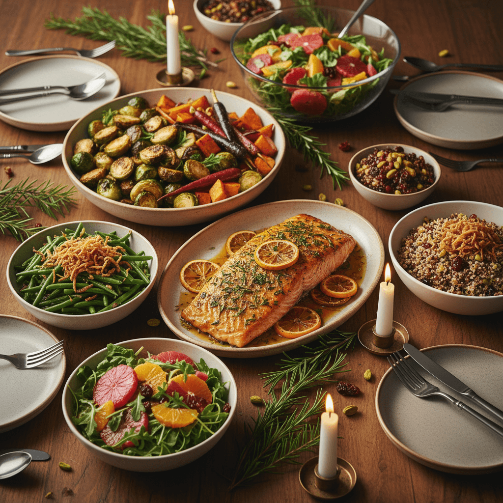 Ensemble de repas de fête sain