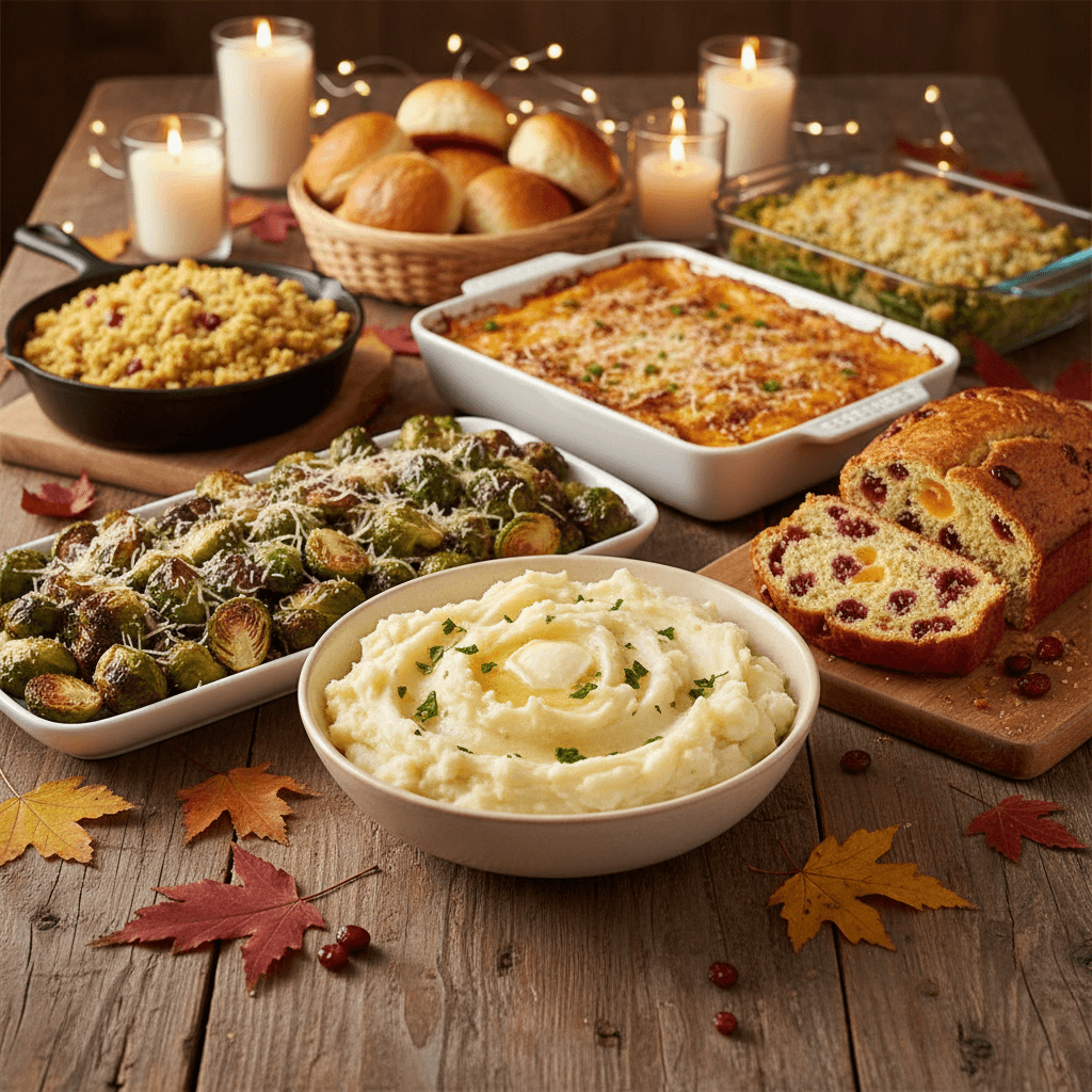 Plats d'accompagnement de Thanksgiving sur une table festive