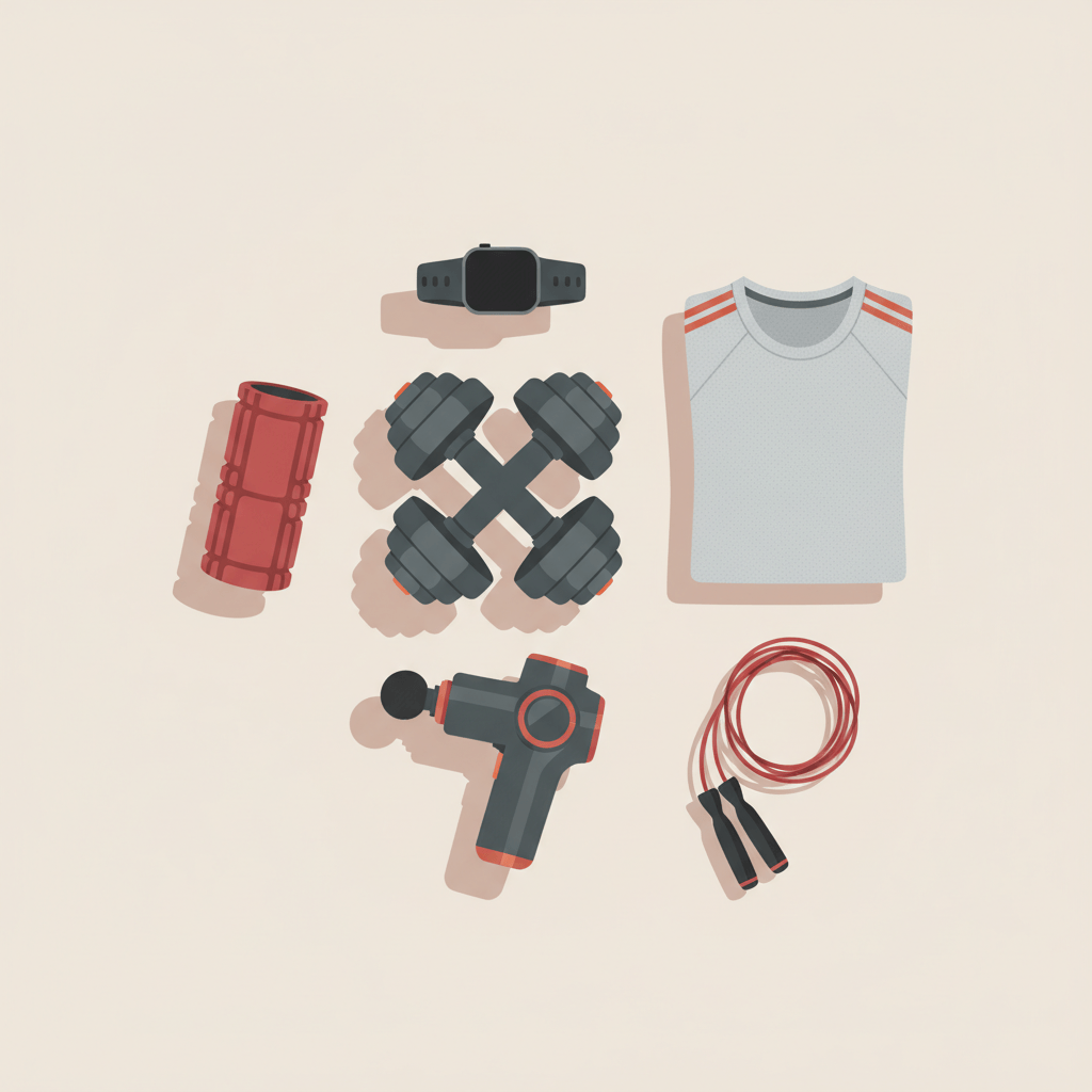 Illustration en vue de dessus de cadeaux de fitness pour hommes