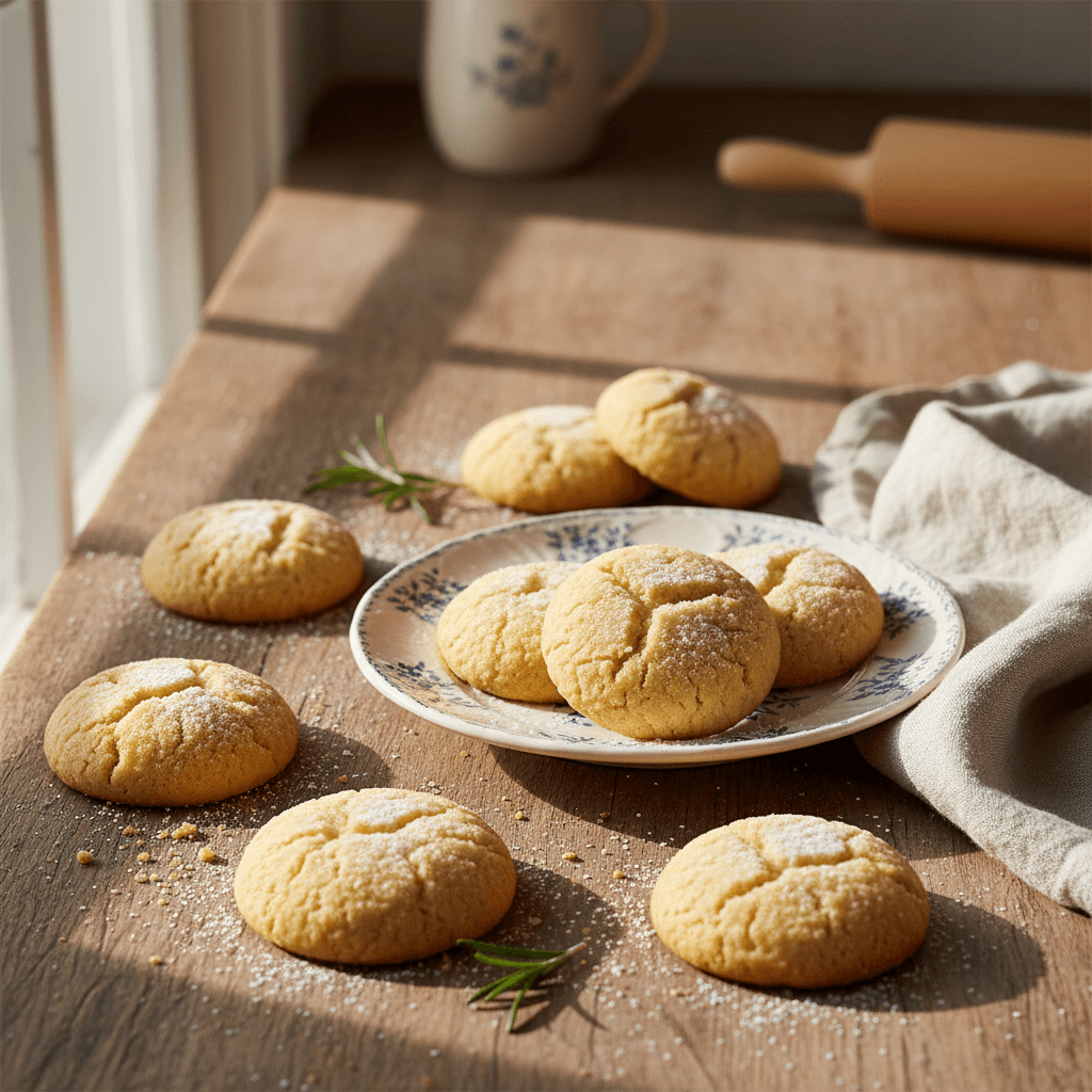 Biscuits sucrés frais sur un comptoir rustique