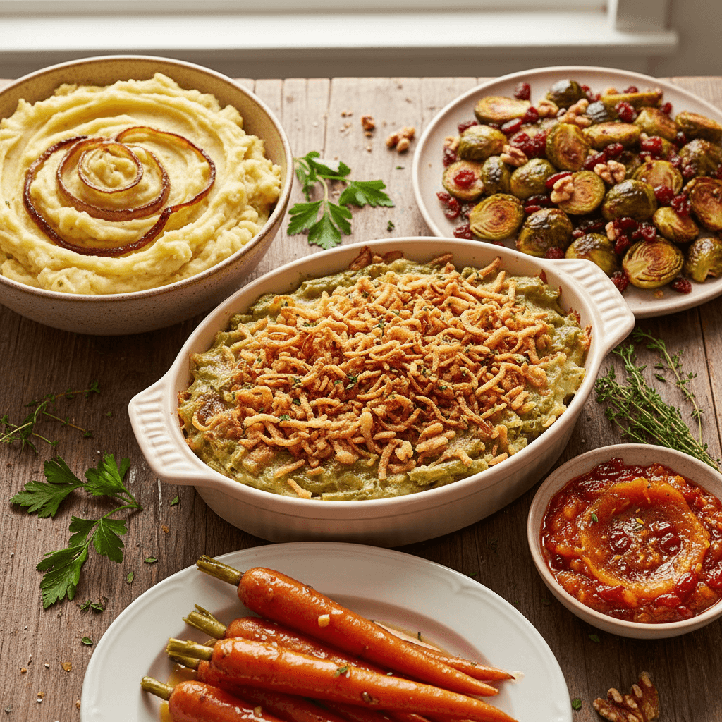 Accompagnements sains pour Thanksgiving sur une table en bois