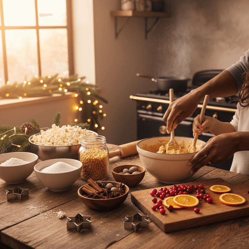 Scène festive de préparation de cuisine de vacances