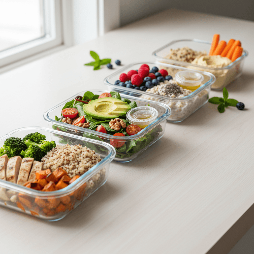 Récipients de préparation de repas frais remplis d'ingrédients sains colorés