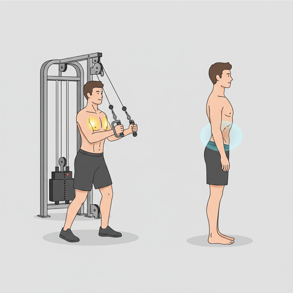 Illustration de la posture du câble fly et du vide abdominal