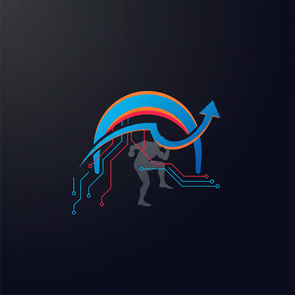 Illustration abstraite en couleurs vives représentant les Jeux Améliorés avec des arcs dynamiques et des lignes de circuit