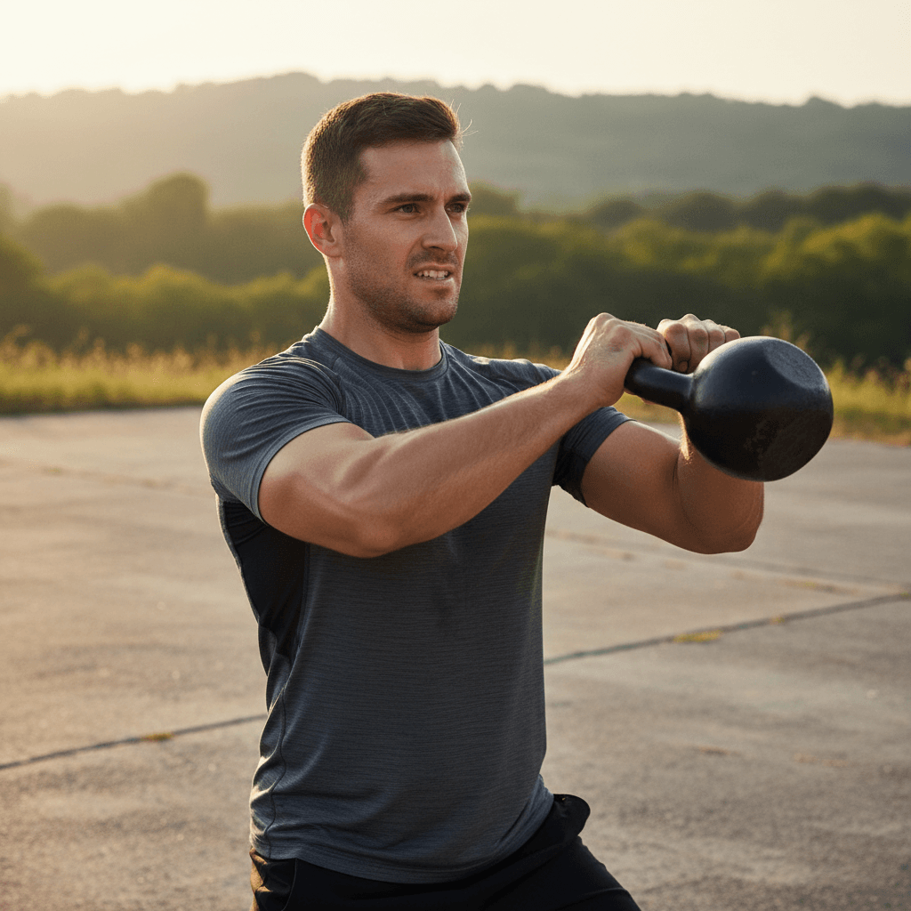 Athlète masculin portant un t-shirt d'entraînement haute performance dans un gymnase ou en extérieur