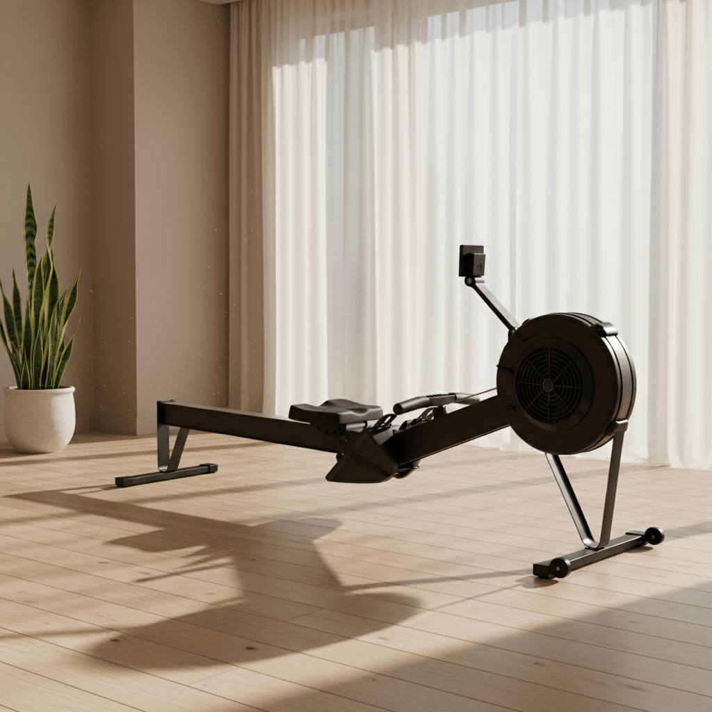 Machine à ramer moderne dans une salle de sport propre