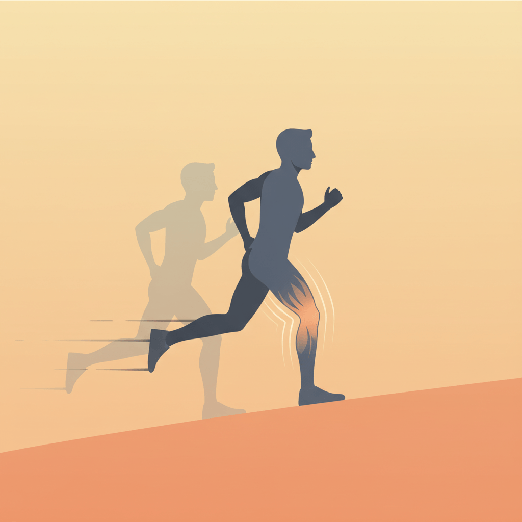Silhouette de coureur avec des cuisses lumineuses et silhouette de progression