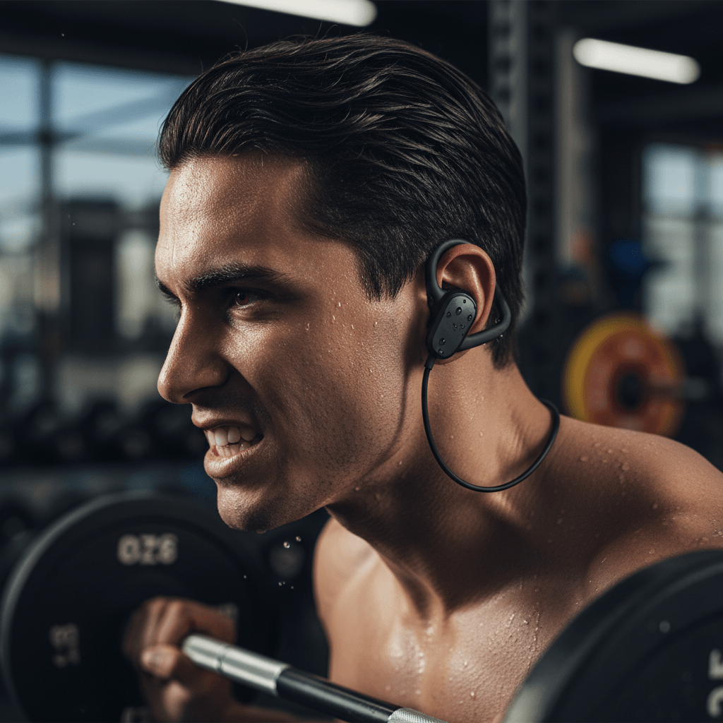 Casque d'entraînement utilisé lors d'une intense séance de gym